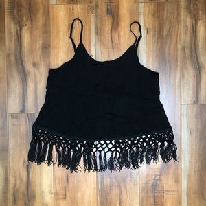 MONTEAU | Black Tassel Top